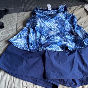 Lands' End Blue Patterned Women's Swim Set